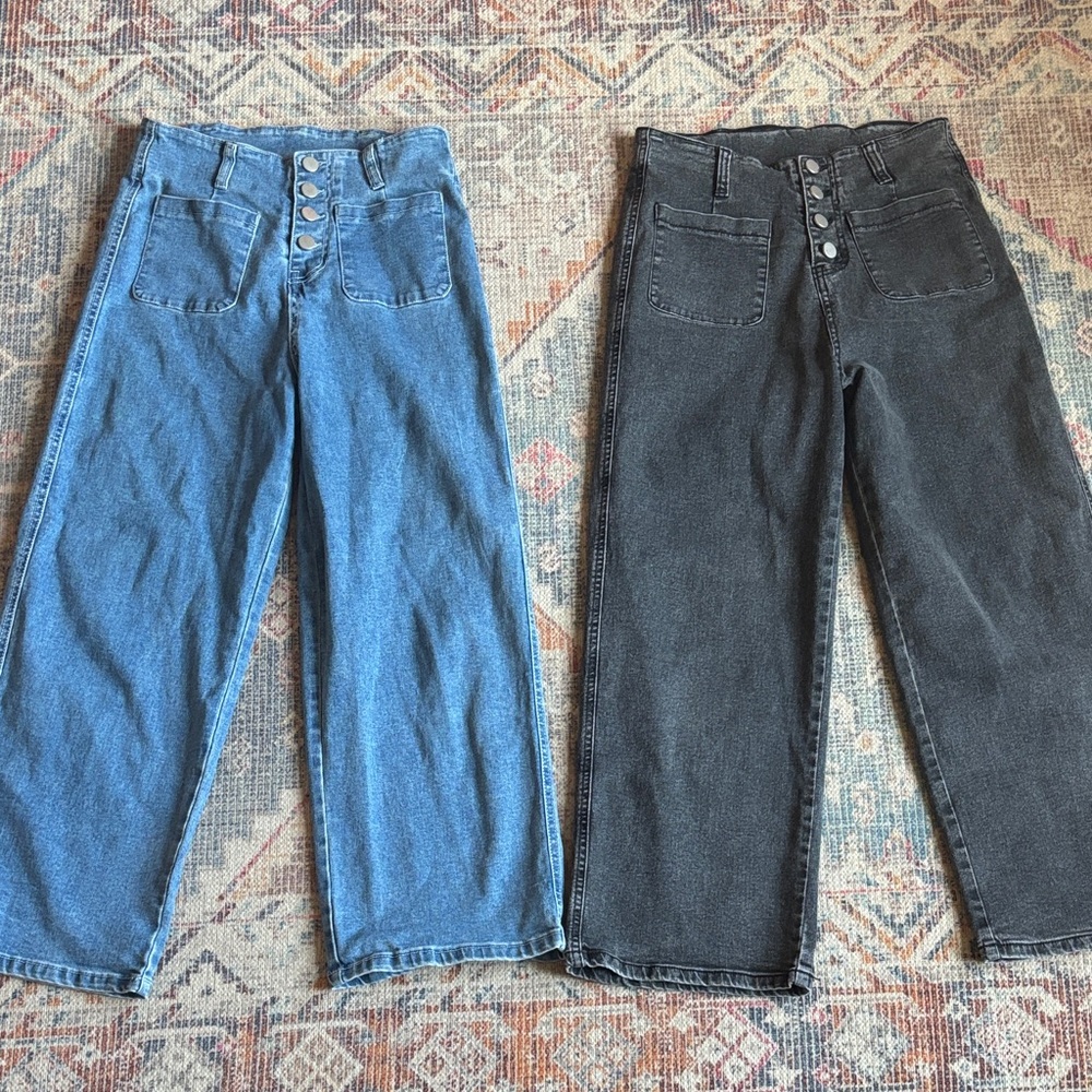 Blue and Black High-Waisted denim Jeans